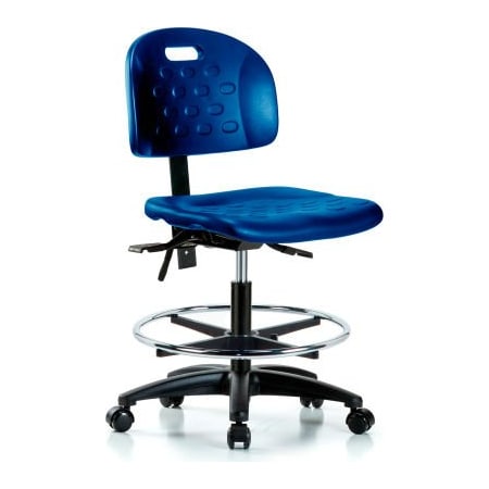 E Com Newport Industrial Handle Back Stool - With Chrome Foot Ring - Polyurethane - Blue HPMBCH-RG-T0-A0-CF-RC-BLU